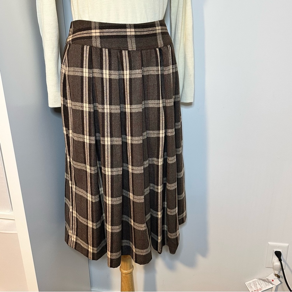 Vintage Plaid Brown Midi Skirt
